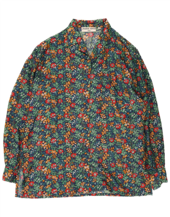 Vintage Womens Shirt Blouse UK 16 Large Multicoloured Floral Silk
