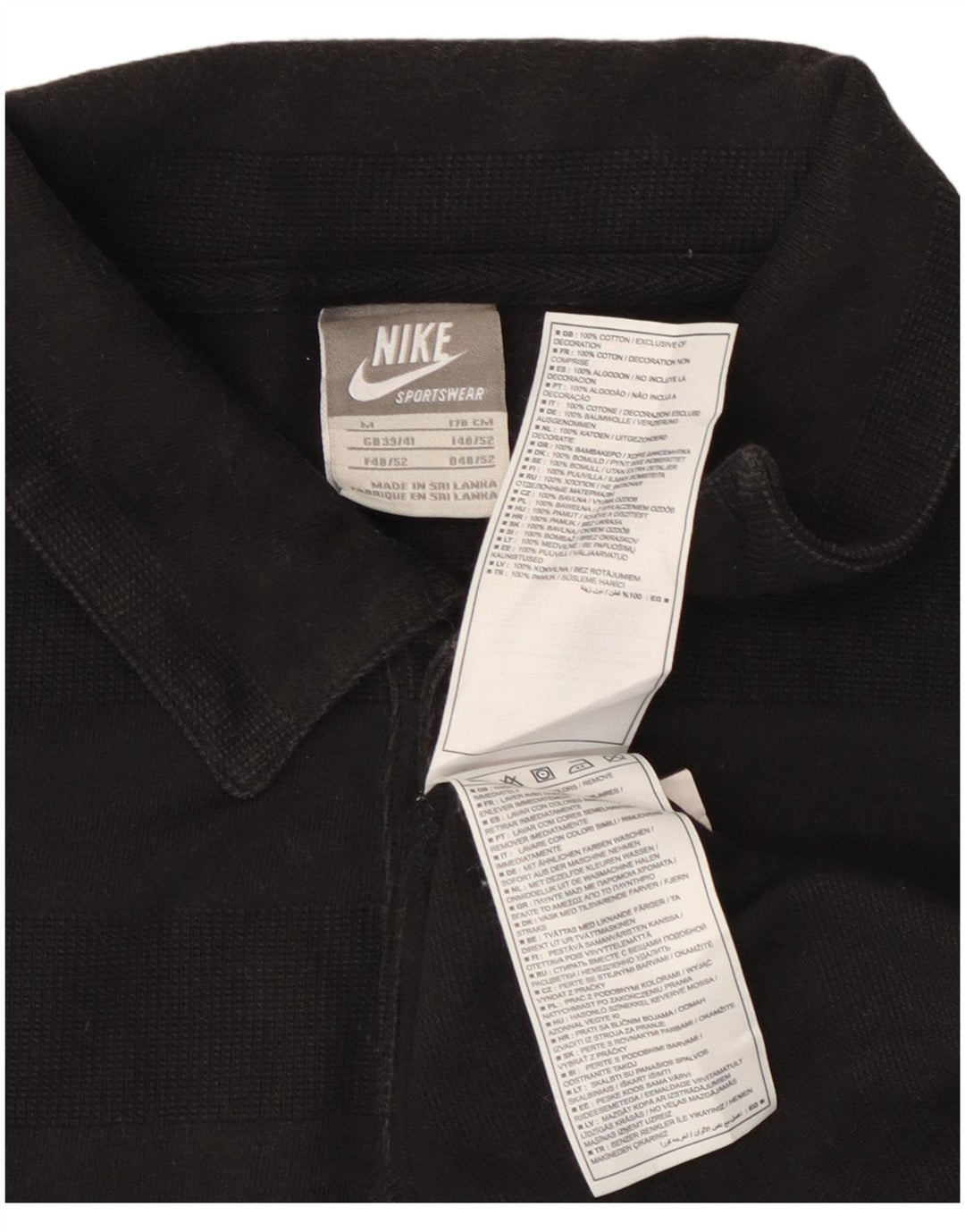 NIKE Mens Graphic Polo Shirt UK 39/41 Medium Black Striped Cotton