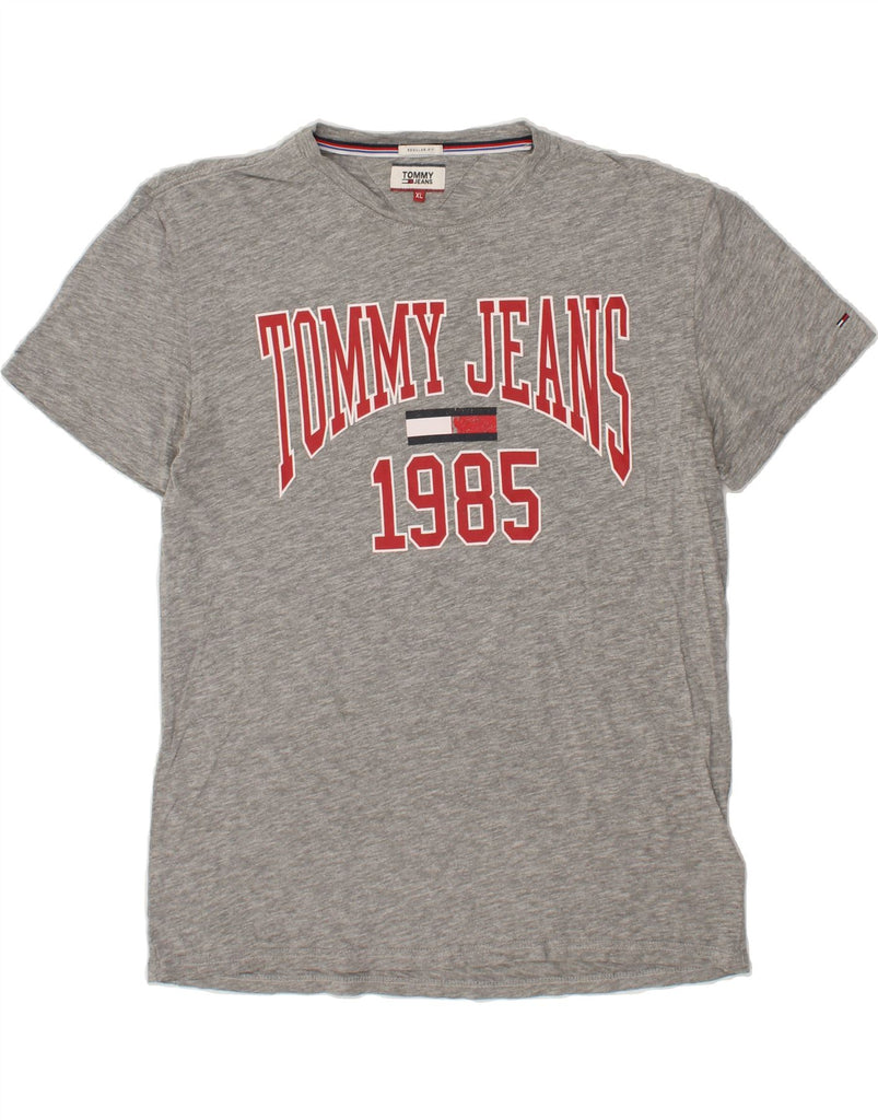 TOMMY HILFIGER Mens Graphic T-Shirt Top XL Grey Cotton Vintage Tommy Hilfiger and Second-Hand Tommy Hilfiger from Messina Hembry 