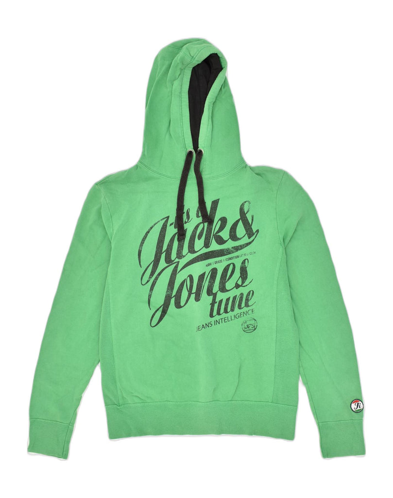 JACK & JONES Mens Graphic Hoodie Jumper Medium Green Cotton | Vintage Jack & Jones | Thrift | Second-Hand Jack & Jones | Used Clothing | Messina Hembry 