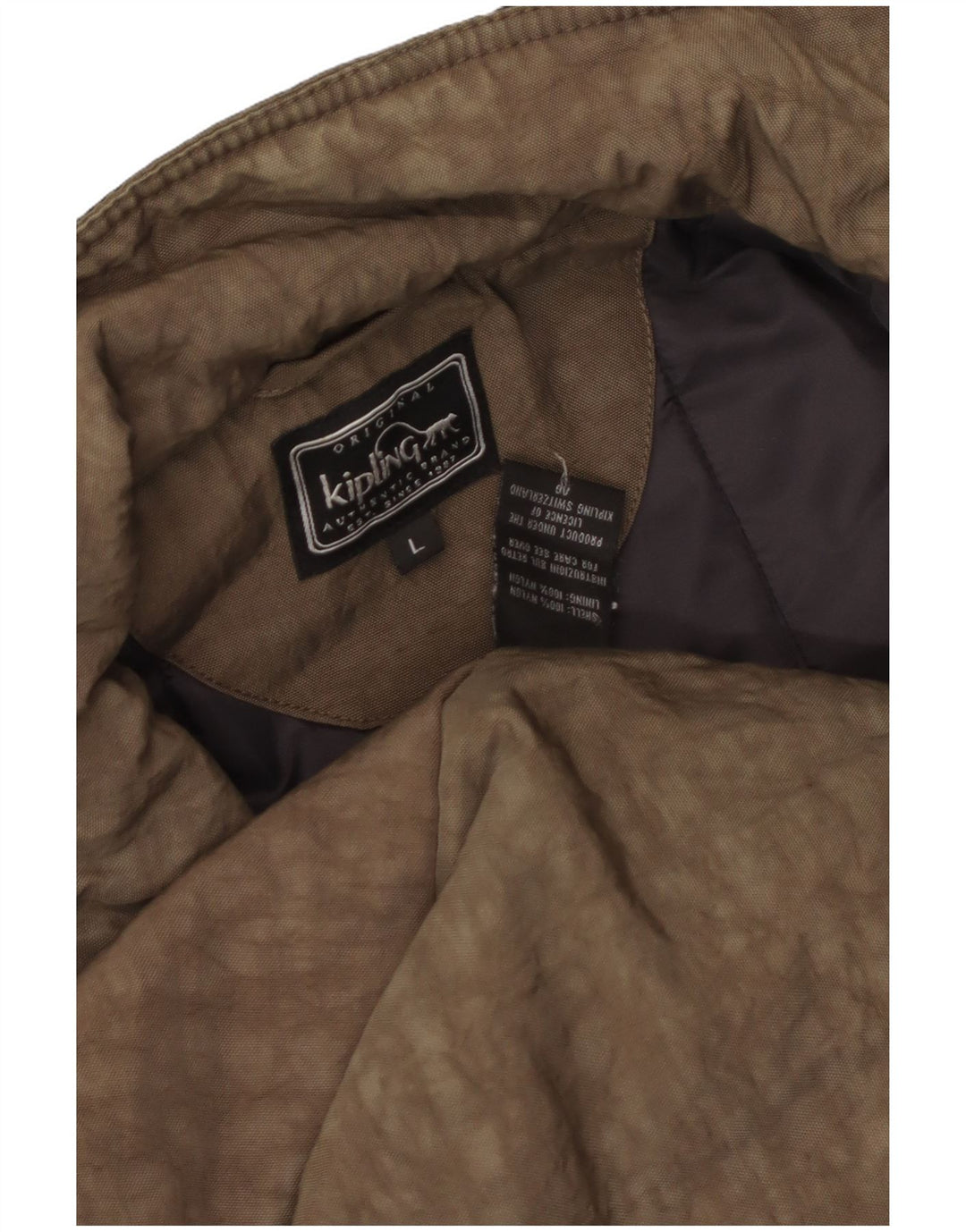 Kipling Womens Hooded Overcoat UK 16 Large Khaki Animal Print Nylon