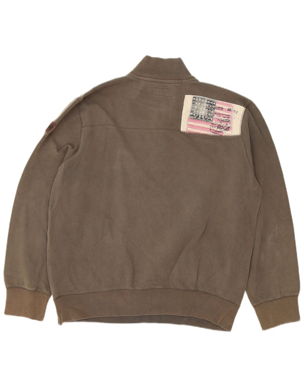 Marks & Spencer Mens Graphic Button Neck Sweatshirt Jumper 2XL Brown Cotton