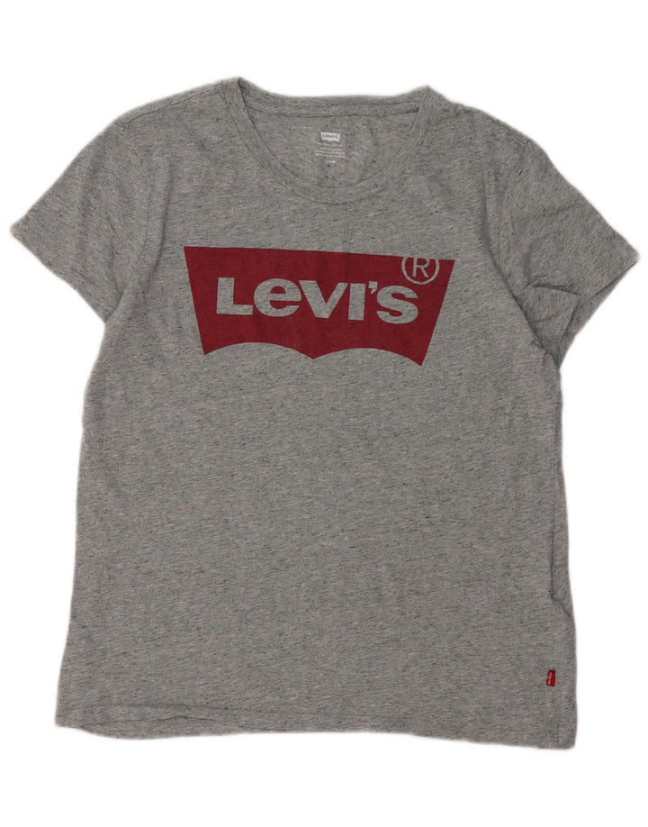 Levi's Womens Graphic T-Shirt Top UK 14 Large Grey Flecked Cotton