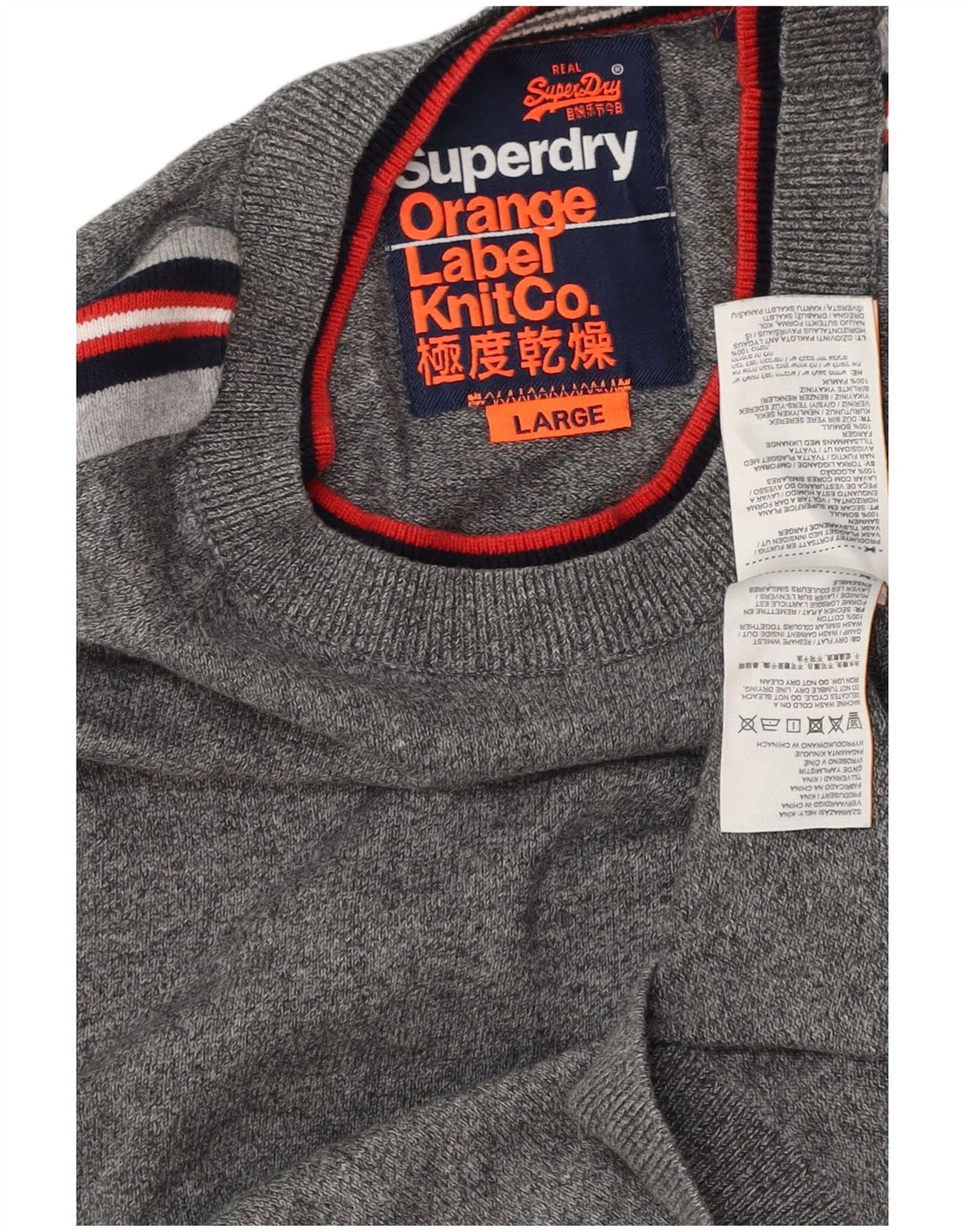 SUPERDRY Womens Crew Neck Jumper Sweater UK 16 Large Grey Cotton
