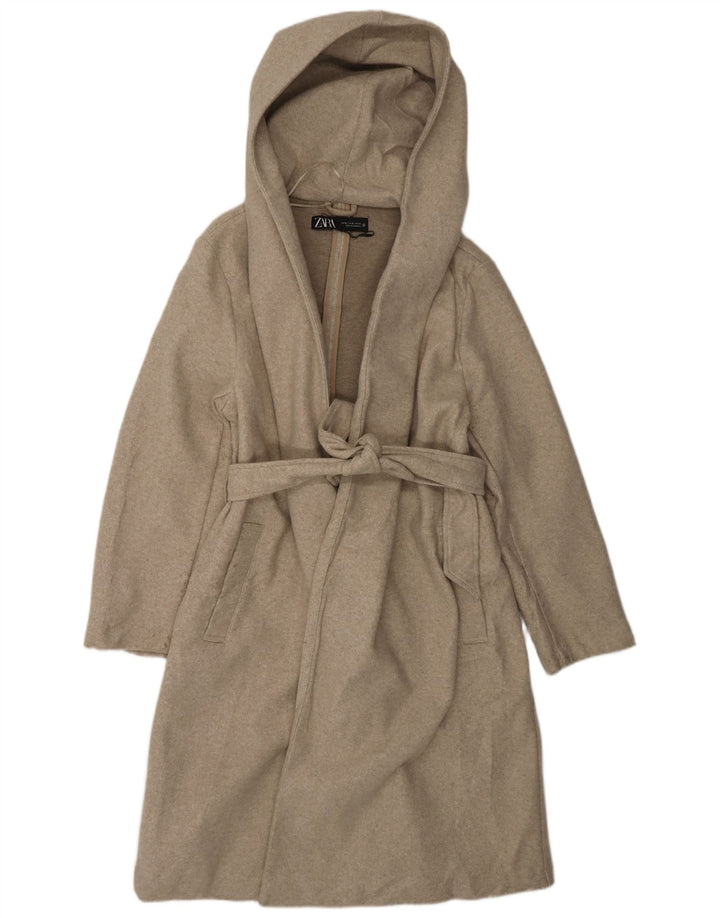 ZARA Womens Hooded Overcoat UK 18 XL Beige Polyester