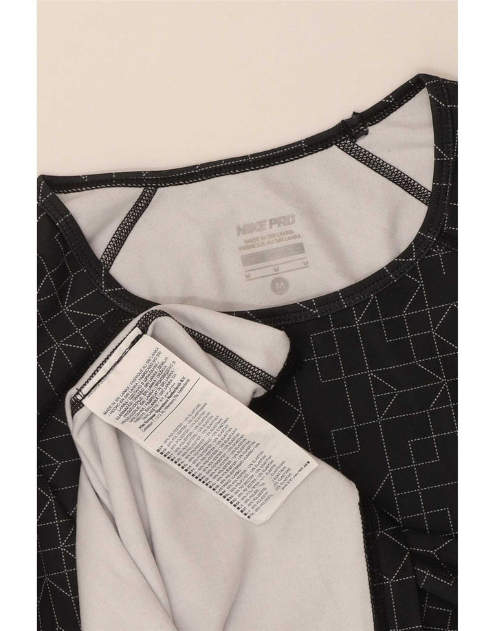 Nike Womens Dri Fit Top Long Sleeve UK 12 Medium Black Geometric Polyester