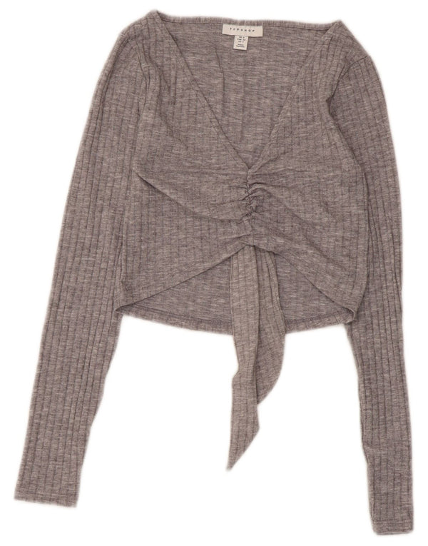 Topshop Womens Long Sleeve Crop Top UK 6 XS Grey Polyester