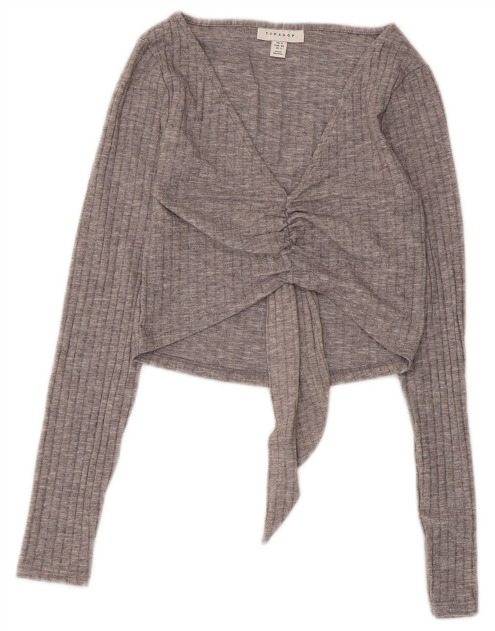 Topshop Womens Long Sleeve Crop Top UK 6 XS Grey Polyester