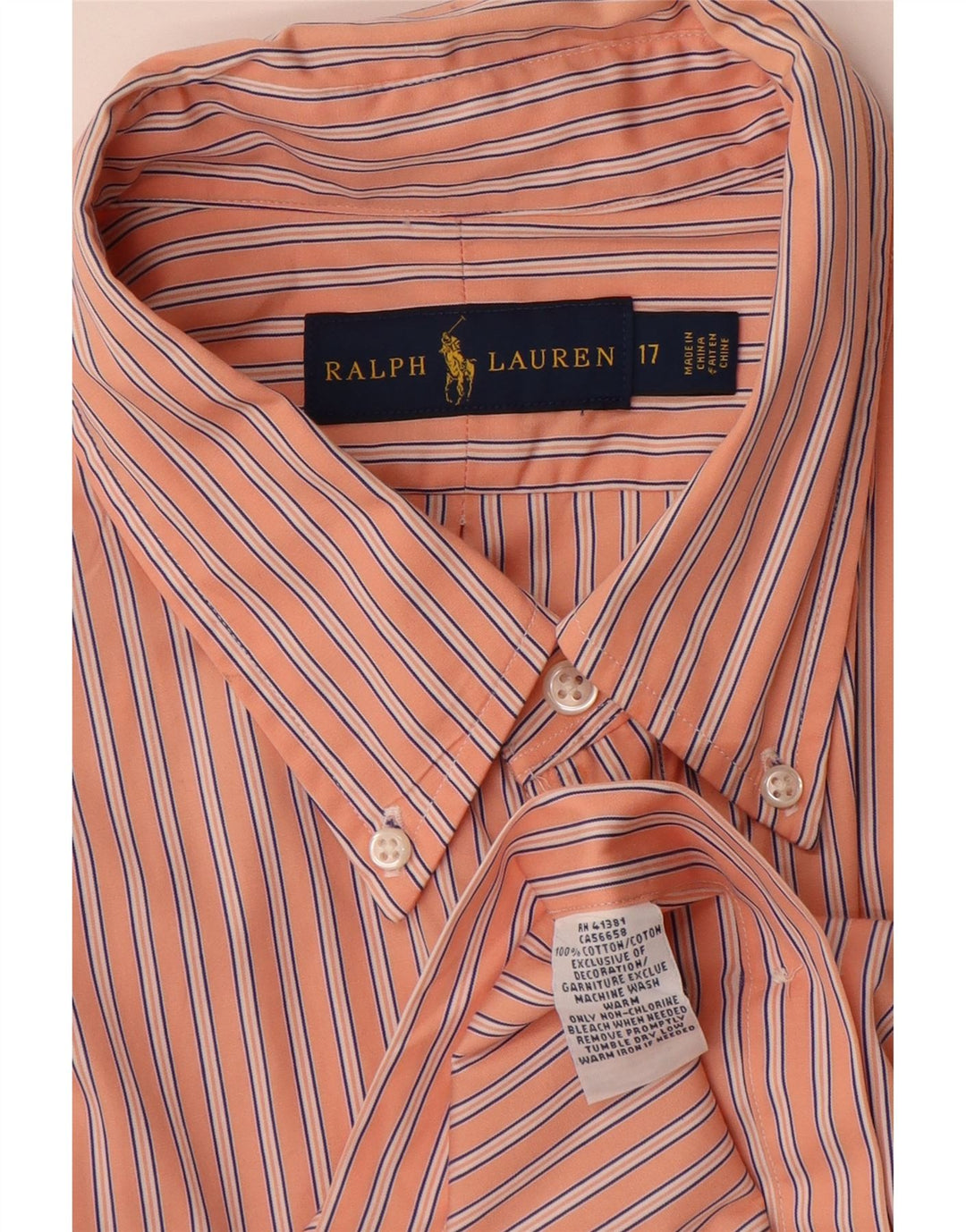 RALPH LAUREN Mens Shirt Size 17 XL Orange Striped Cotton