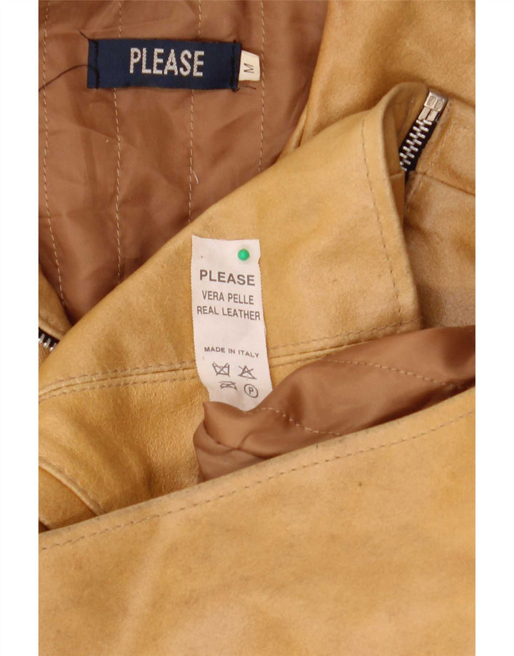 Please Womens Leather Jacket UK 14 Medium Beige