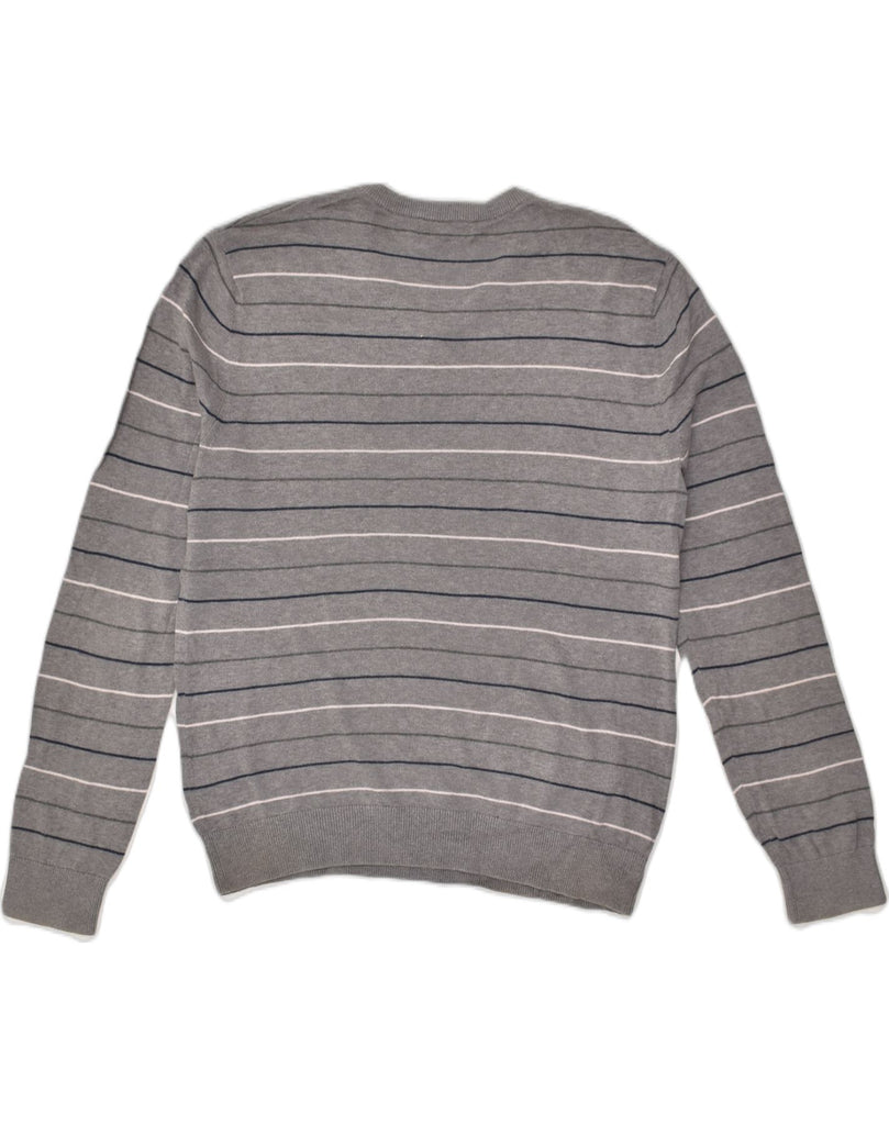 BANANA REPUBLIC Mens V-Neck Jumper Sweater Small Grey Striped Cotton | Vintage Banana Republic | Thrift | Second-Hand Banana Republic | Used Clothing | Messina Hembry 