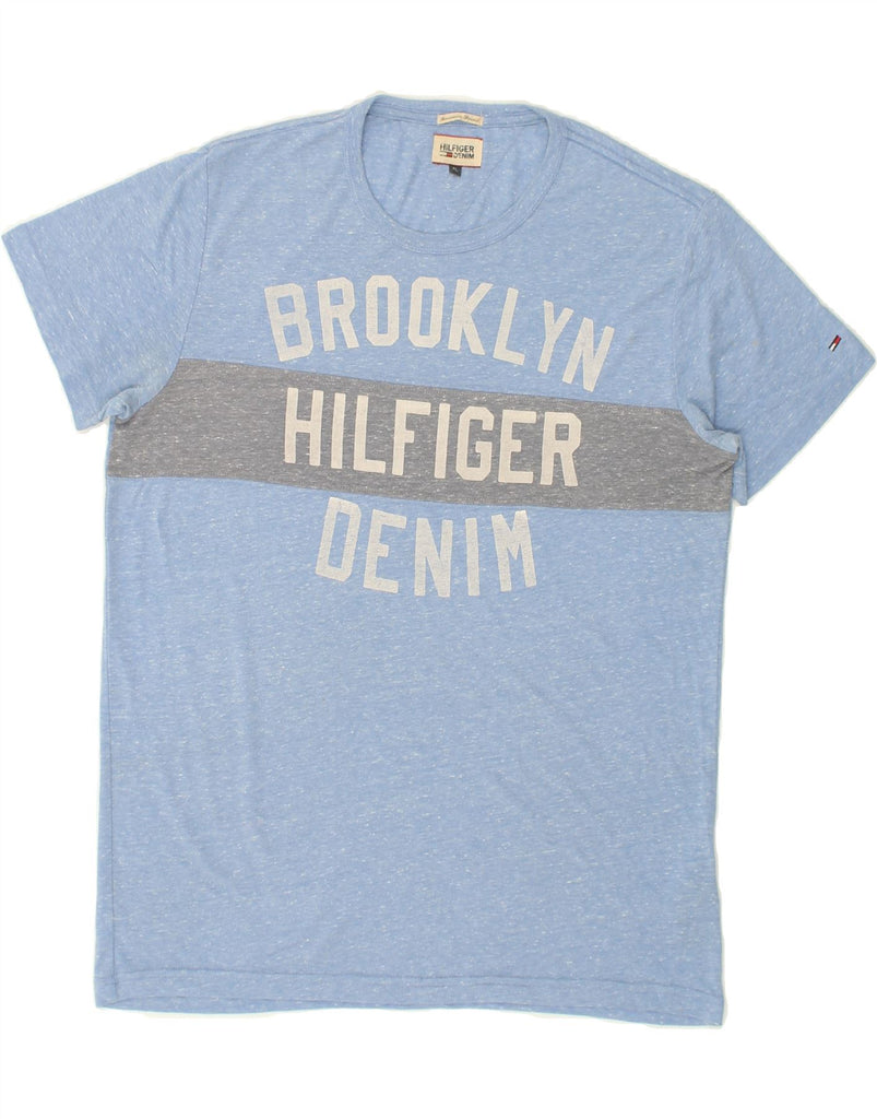 TOMMY HILFIGER Mens Graphic T-Shirt Top XL Blue Flecked Polyester | Vintage Tommy Hilfiger | Thrift | Second-Hand Tommy Hilfiger | Used Clothing | Messina Hembry 
