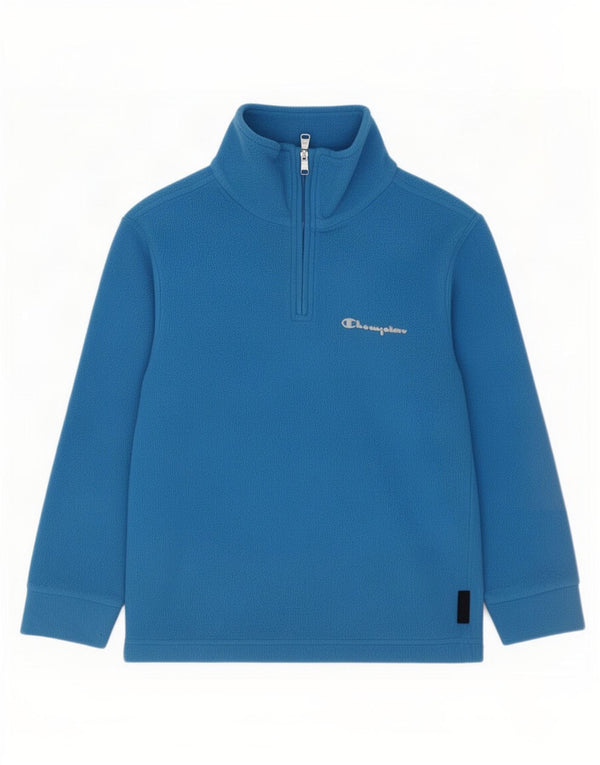 Champion Boys Zip Neck Fleece Jumper 7-8 Years Small Blue Polyester