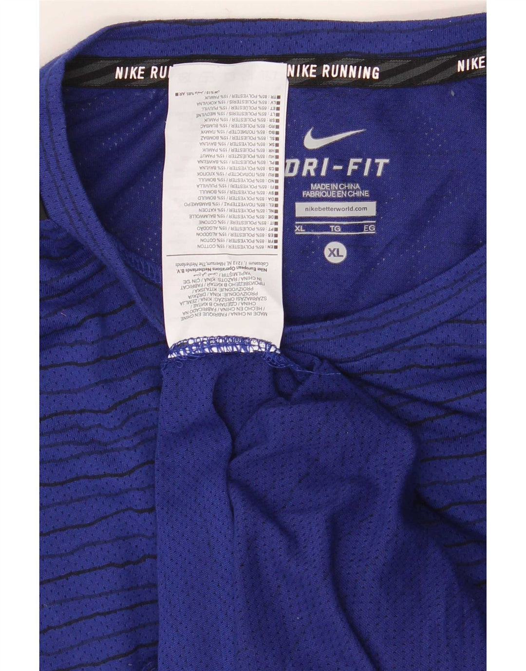 Nike Mens Dri Fit T-Shirt Top XL Navy Blue Striped Polyester