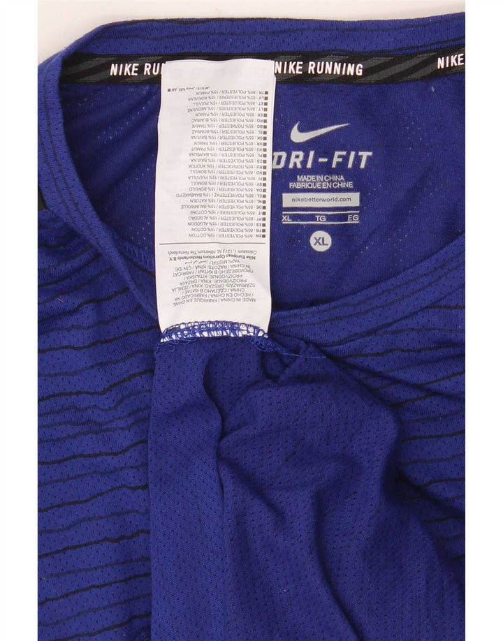 Nike Mens Dri Fit T-Shirt Top XL Navy Blue Striped Polyester