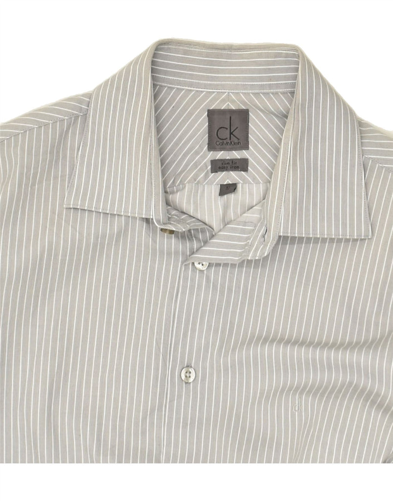 CALVIN KLEIN Mens Easy Care Slim Fit Shirt Size 16 Large Grey Pinstripe | Vintage Calvin Klein | Thrift | Second-Hand Calvin Klein | Used Clothing | Messina Hembry 