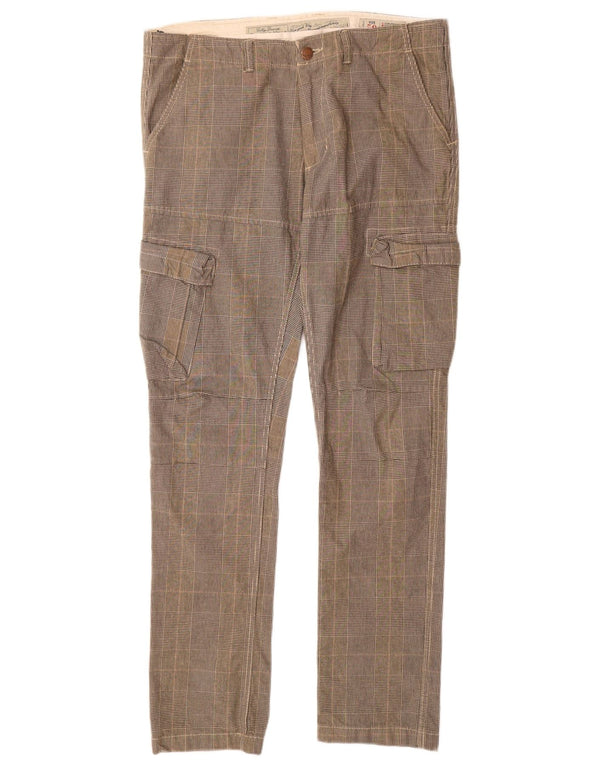 GRAND & HILLS Mens Slim Cargo Trousers IT 50 Large W34 L33 Grey Check