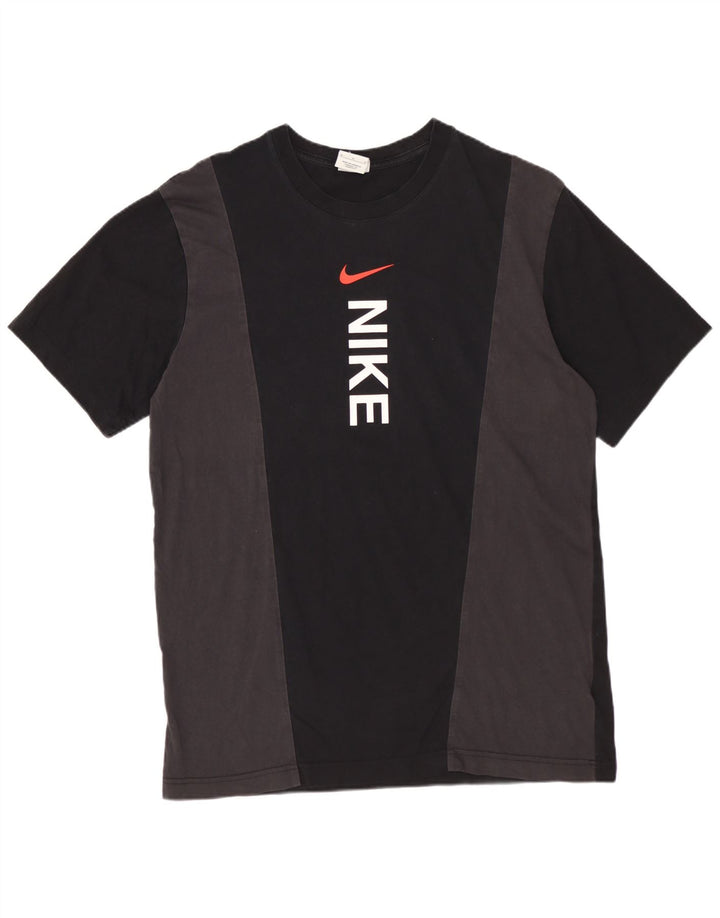 NIKE Mens Graphic T-Shirt Top Medium Black Colourblock Cotton