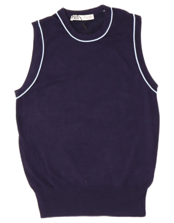 Zara Womens Vest Tank Top UK 12 Medium Navy Blue Viscose