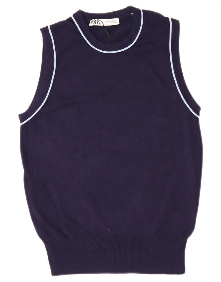 Zara Womens Vest Tank Top UK 12 Medium Navy Blue Viscose