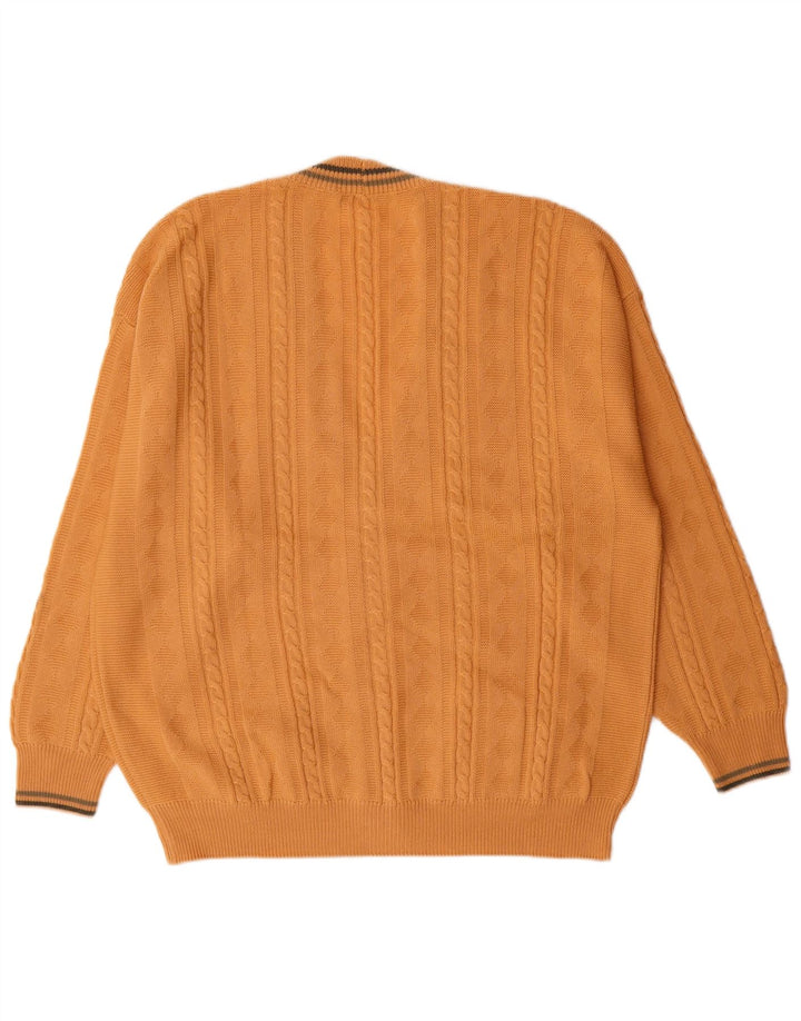 IL GRANCHIO Mens Cardigan Sweater Large Yellow Virgin Wool Classic