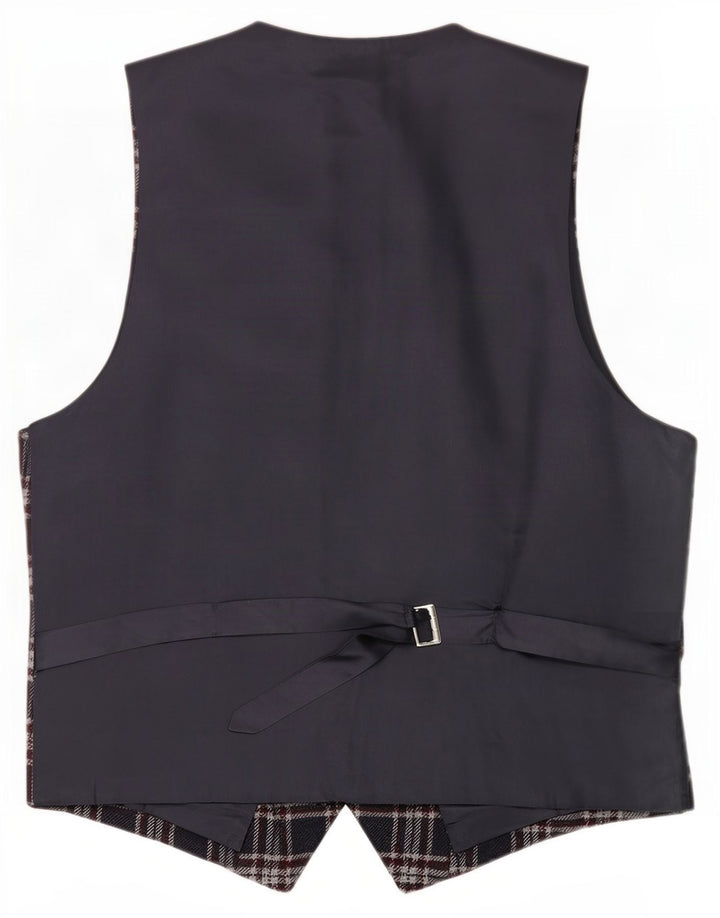 Breco's Mens Waistcoat IT 50 Large Navy Blue Check Wool