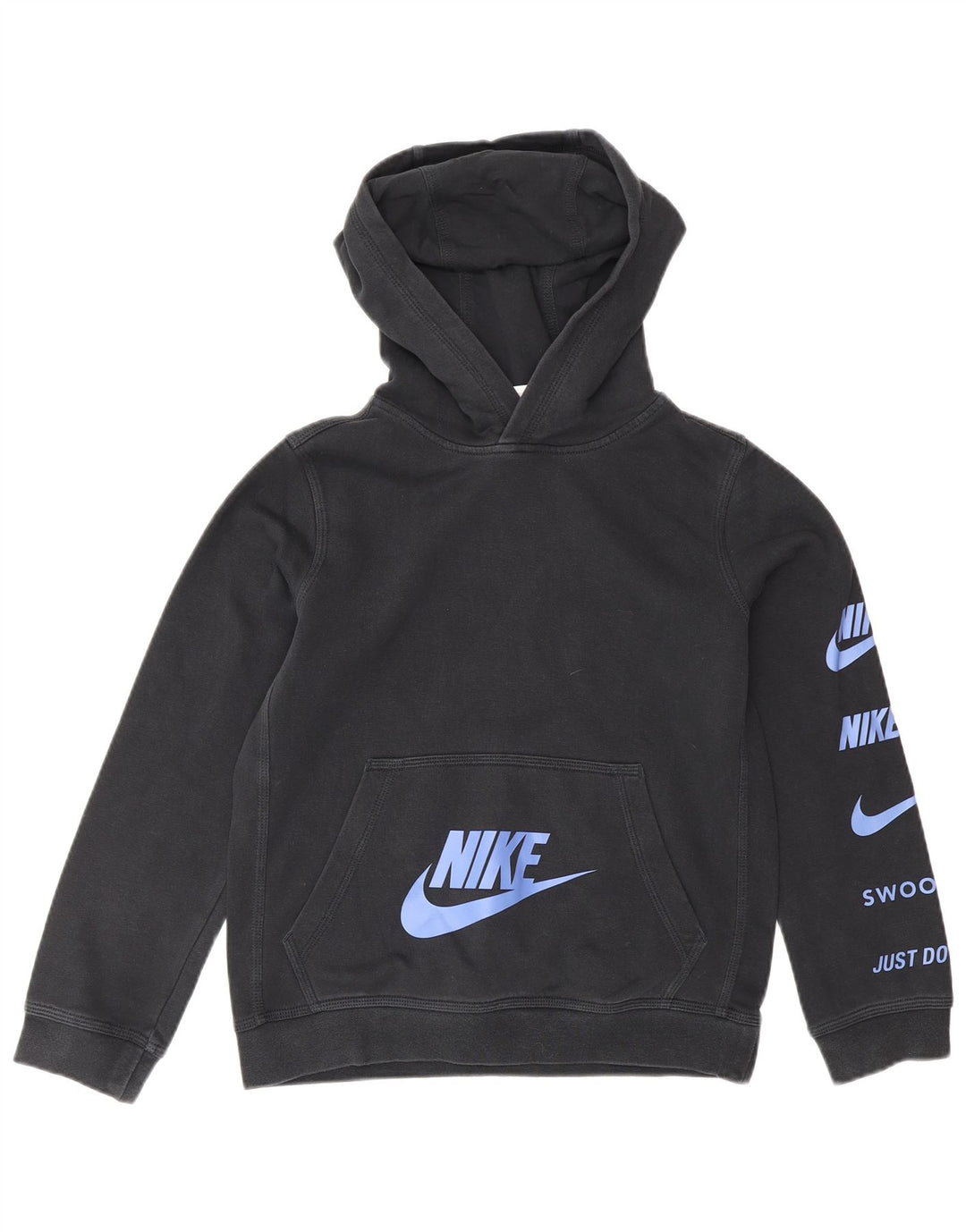 Nike Boys Graphic Hoodie Jumper 10-11 Years Medium Black Cotton