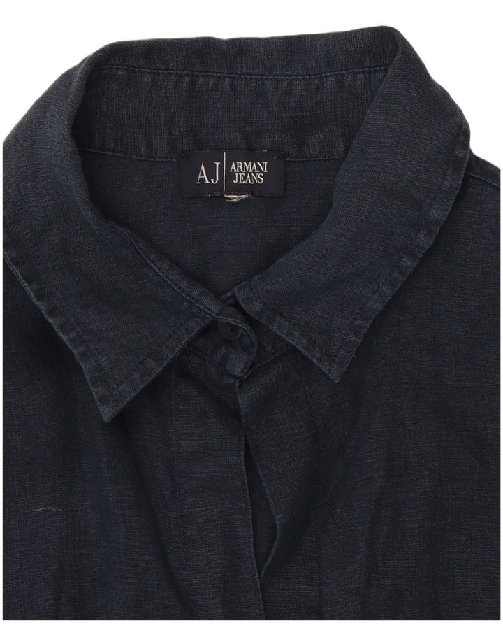 Armani Womens Short Sleeve Shirt UK 10 Small Navy Blue