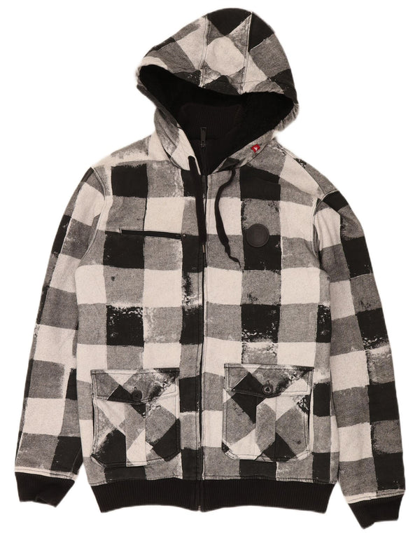 Quiksilver Mens Zip Hoodie Sweater Medium Black Gingham Cotton