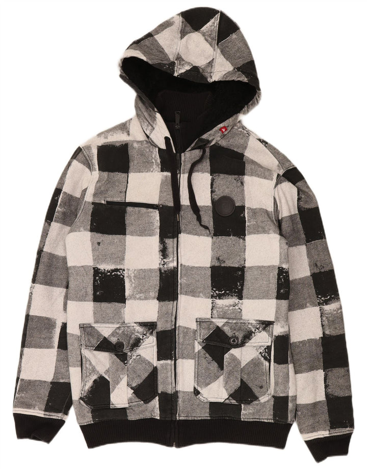 Quiksilver Mens Zip Hoodie Sweater Medium Black Gingham Cotton
