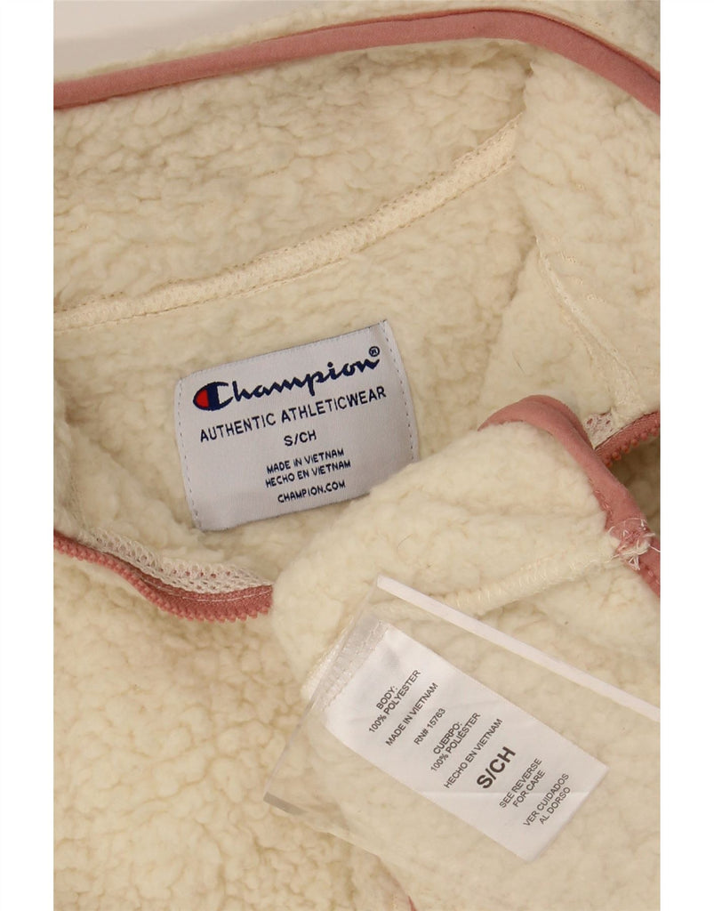 CHAMPION Womens Crop Oversized Fleece Jumper UK 10 Small Off White Vintage Champion and Second-Hand Champion from Messina Hembry 