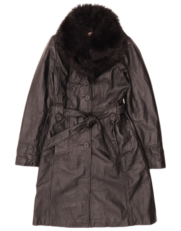 Orsay Womens Leather Coat UK 10 Small Black