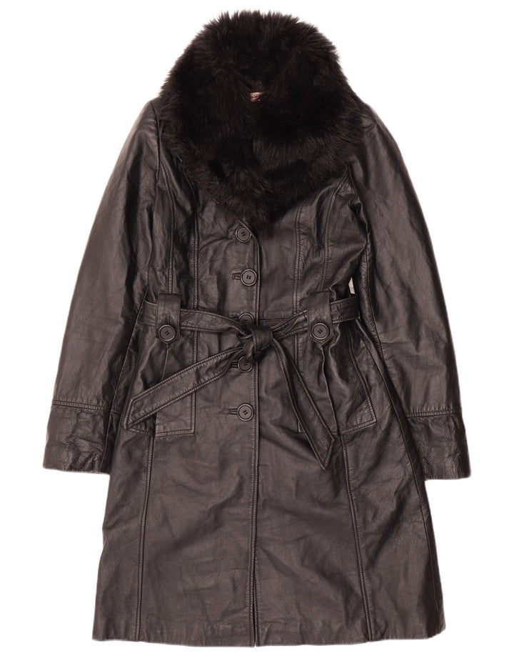 Orsay Womens Leather Coat UK 10 Small Black