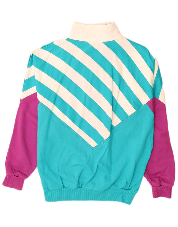 Vintage Womens Graphic Sweatshirt Jumper UK 12 Medium Blue Colourblock
