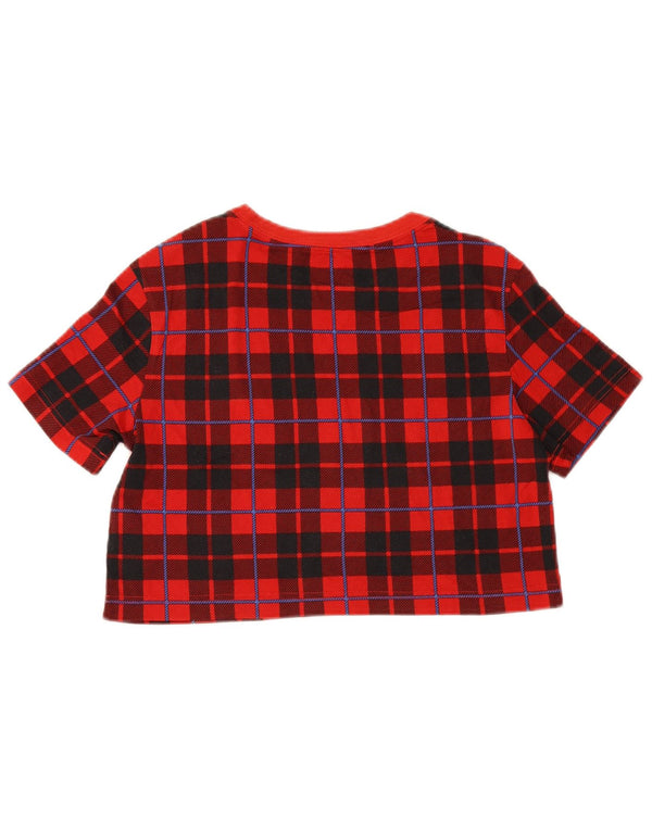 Nike Womens Crop Oversized T-Shirt Top UK 6 XS Red Check Cotton