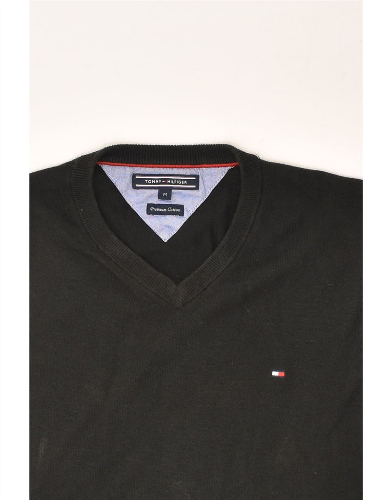 TOMMY HILFIGER Mens V-Neck Jumper Sweater Medium Black Cotton | Vintage Tommy Hilfiger | Thrift | Second-Hand Tommy Hilfiger | Used Clothing | Messina Hembry 