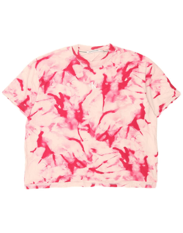 Calvin Klein Jeans Womens Graphic T-Shirt Top UK 14 Medium Pink Tie Dye
