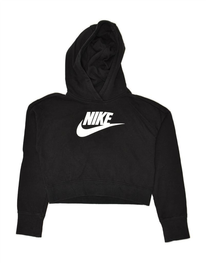 NIKE Boys Crop Graphic Hoodie Jumper 12-13 Years Large Black Cotton | Vintage Nike | Thrift | Second-Hand Nike | Used Clothing | Messina Hembry 