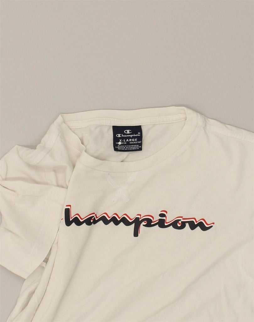 CHAMPION Boys Graphic T-Shirt Top 13-14 Years XL White Cotton | Vintage Champion | Thrift | Second-Hand Champion | Used Clothing | Messina Hembry 