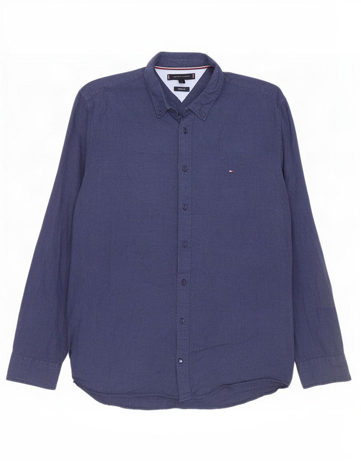 Tommy Hilfiger Mens Regular Fit Shirt XL Navy Blue Cotton