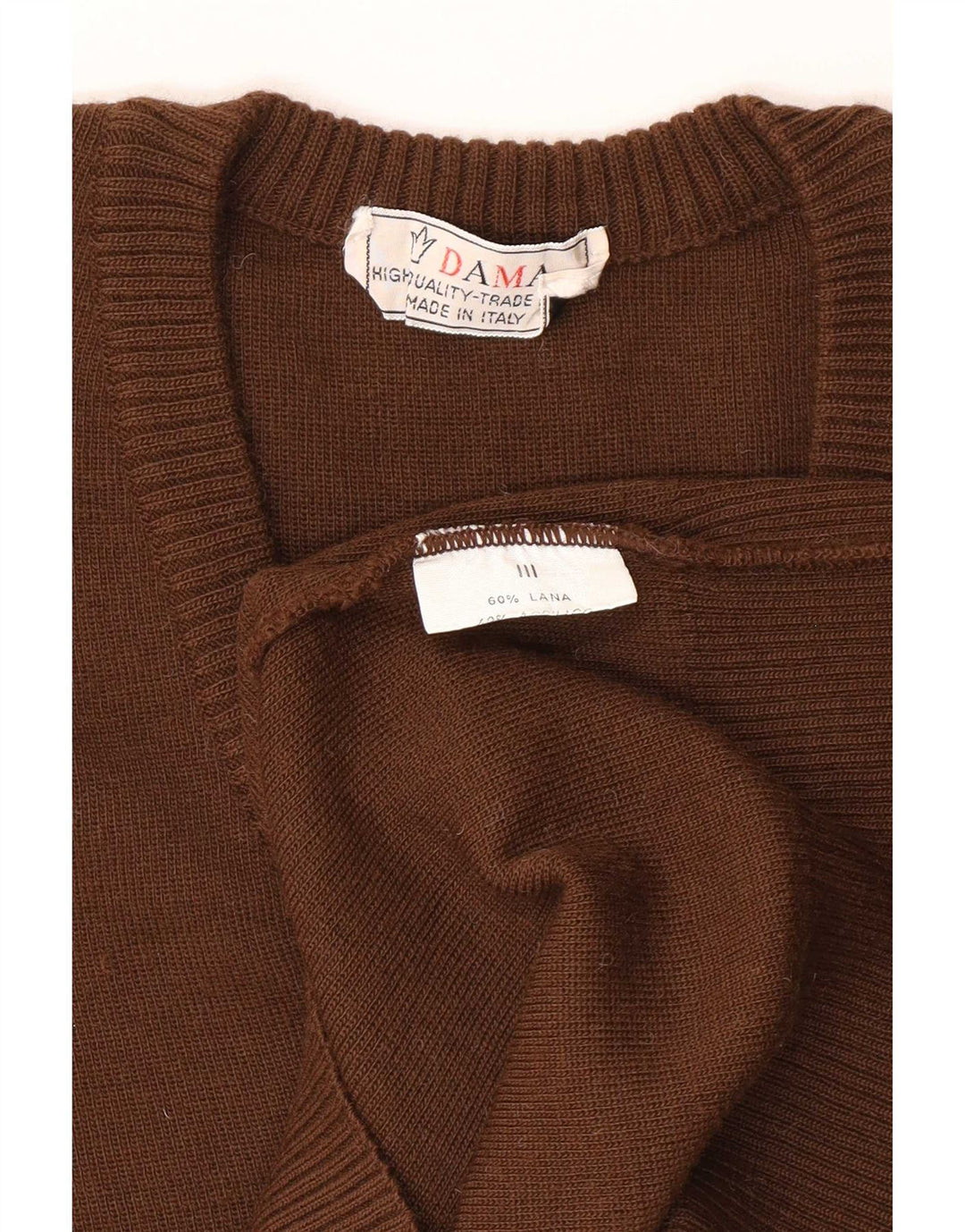 Vintage Womens V-Neck Jumper Sweater UK 14 Medium Brown Wool