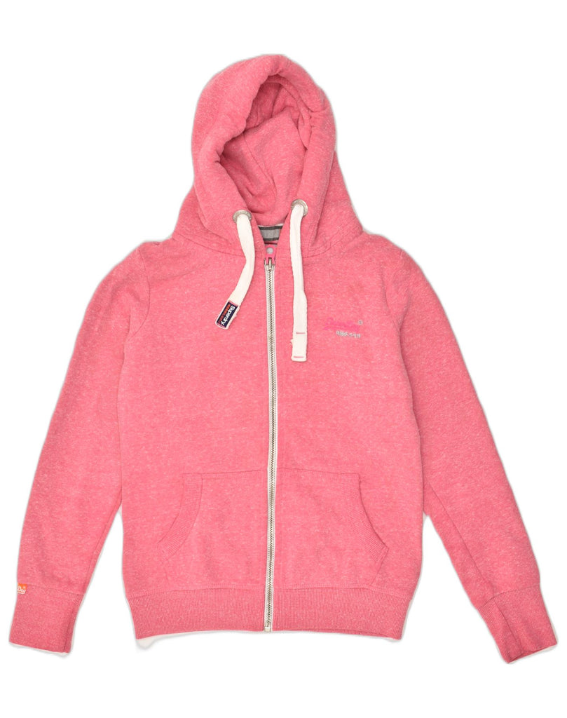 SUPERDRY Womens Zip Hoodie Sweater UK 6 XS Pink Flecked Cotton | Vintage Superdry | Thrift | Second-Hand Superdry | Used Clothing | Messina Hembry 