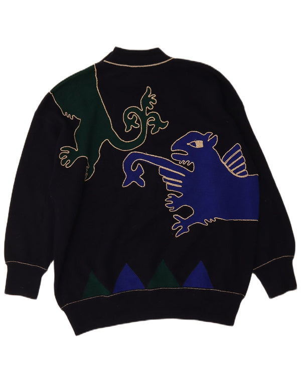 Vintage Womens Turtle Neck Jumper Sweater UK 20 2XL Navy Blue Geometric
