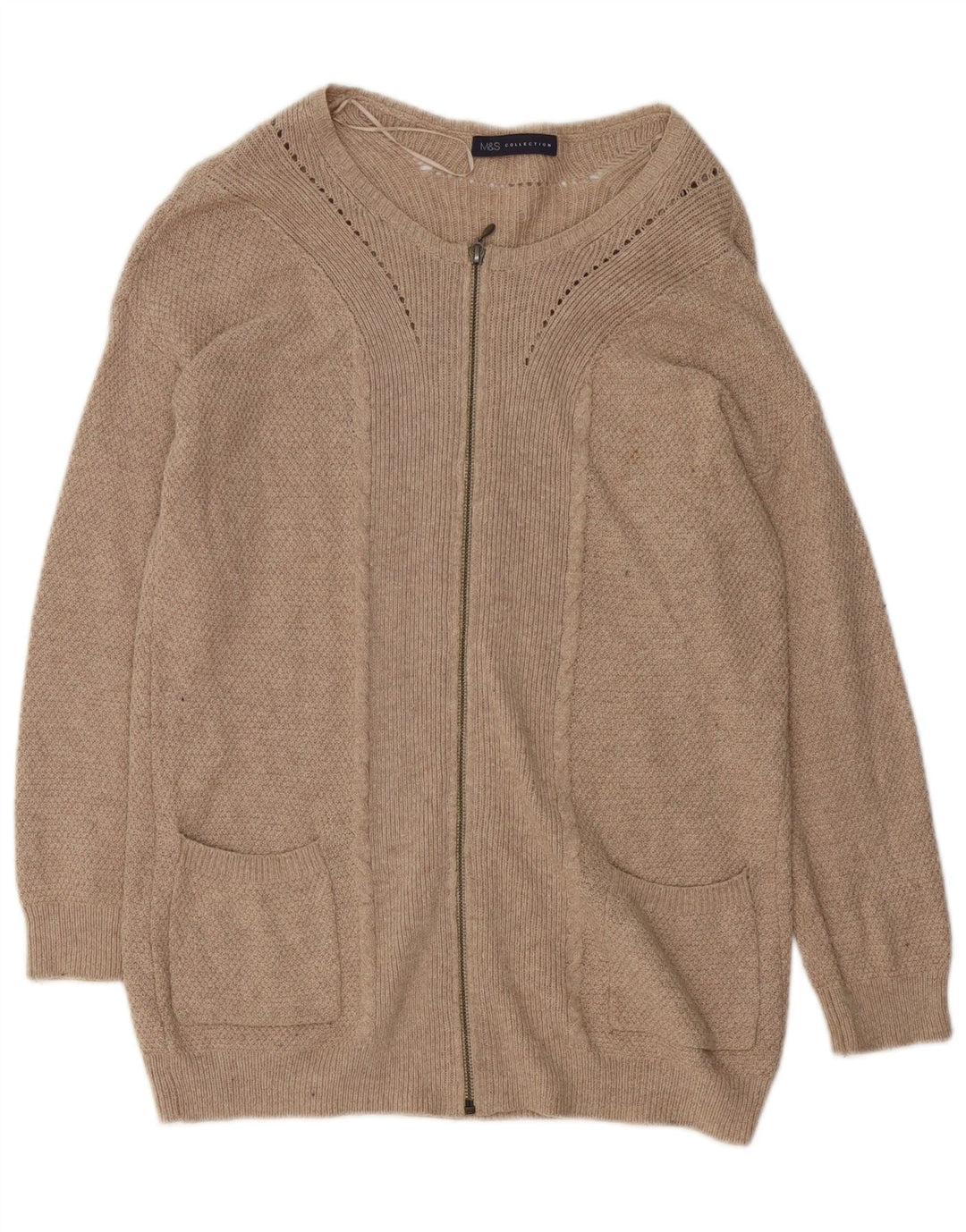Marks & Spencer Womens Oversized Longline Cardigan Sweater UK 8 Small Beige