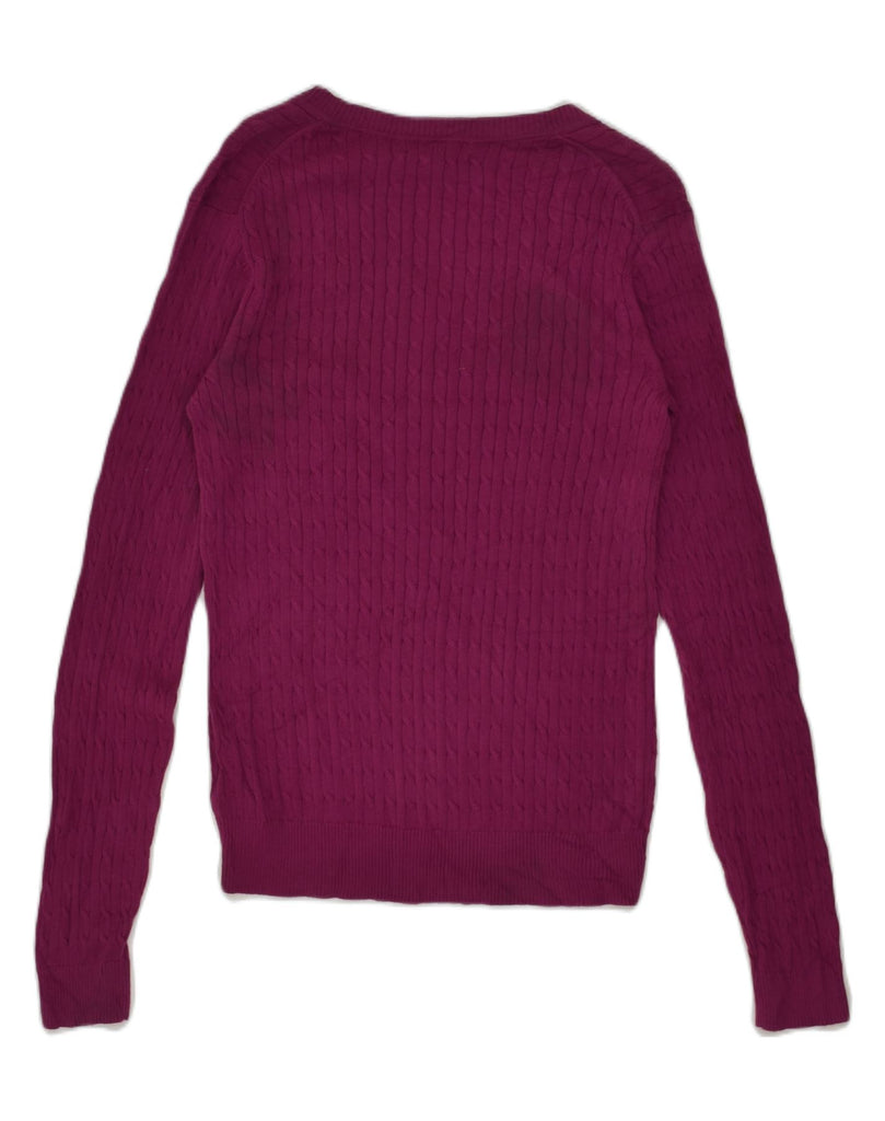 TOMMY HILFIGER Womens V-Neck Jumper Sweater UK 12 Medium Burgundy Cotton | Vintage Tommy Hilfiger | Thrift | Second-Hand Tommy Hilfiger | Used Clothing | Messina Hembry 