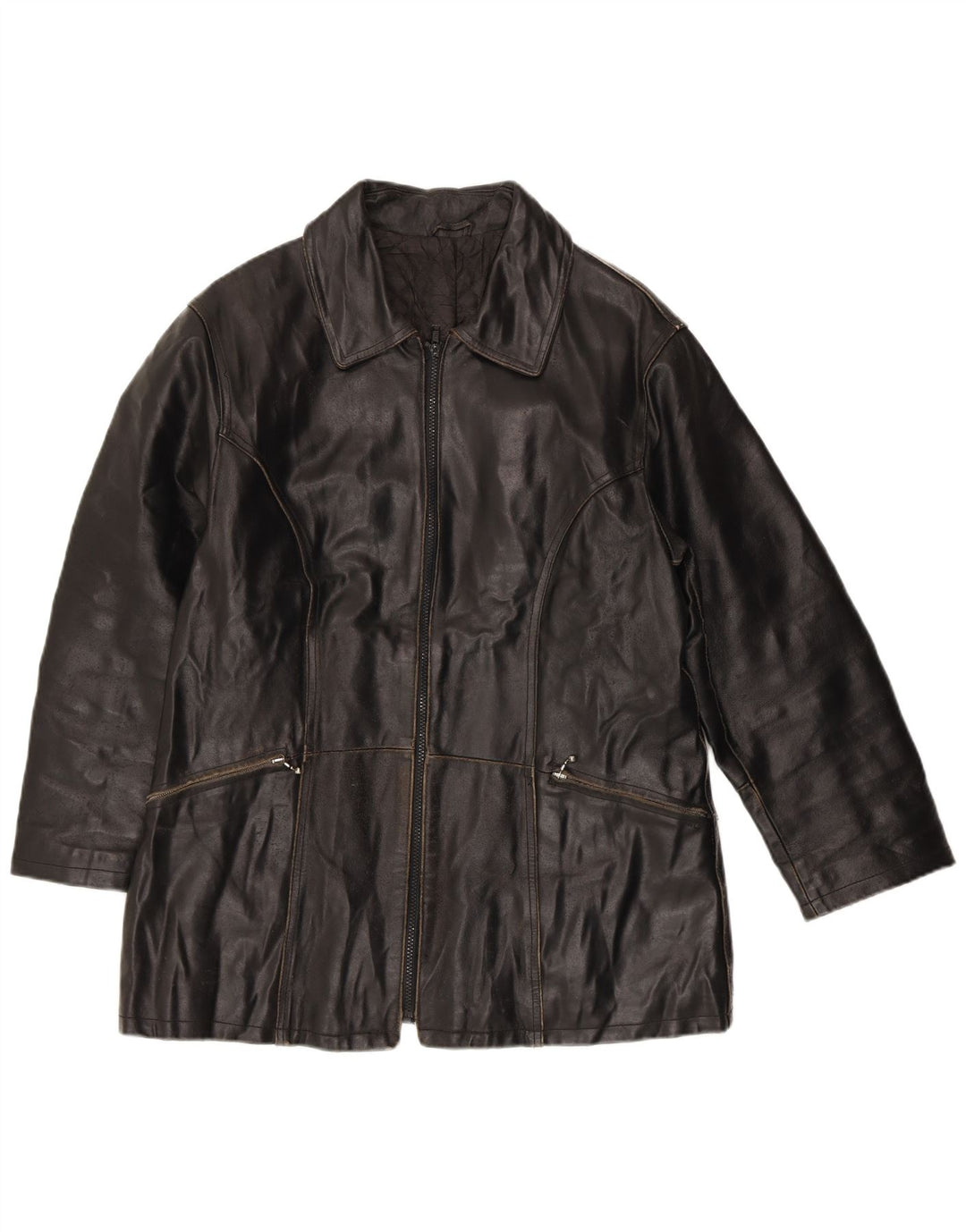 VINTAGE Womens Leather Jacket IT 42 Medium Black Leather