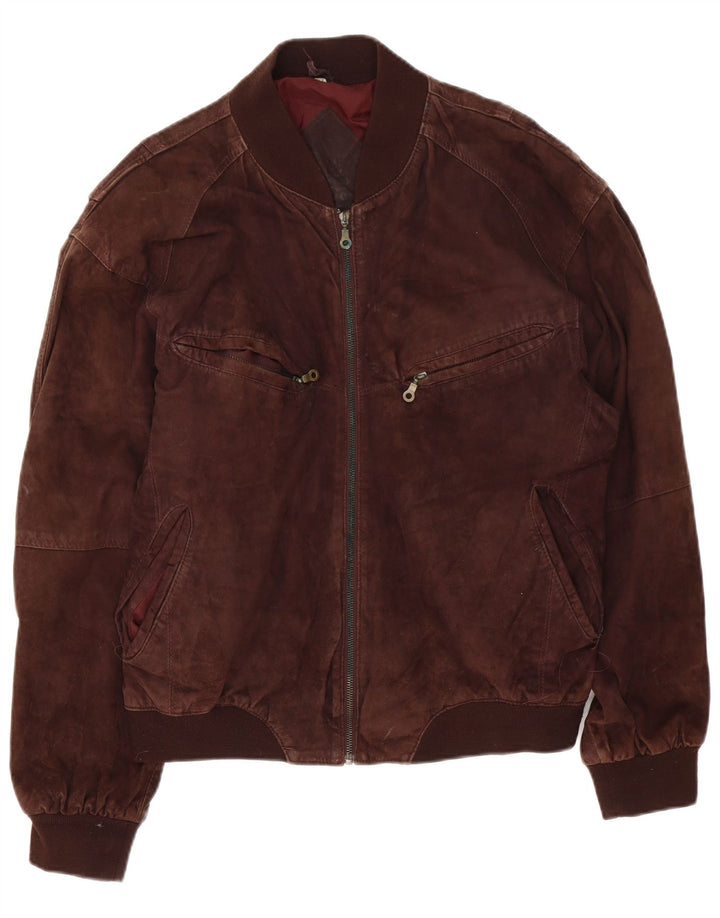 Vintage Mens Suede Bomber Jacket UK 42 XL Brown Leather