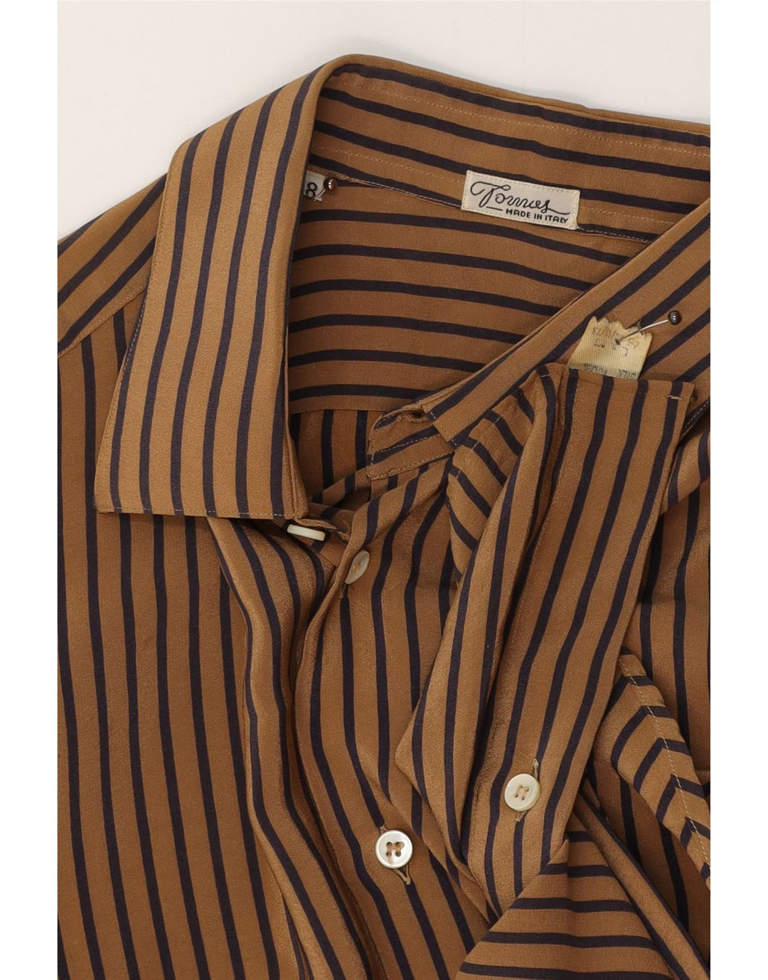 TORRAS Mens Shirt Size 38 Medium Brown Pinstripe Silk