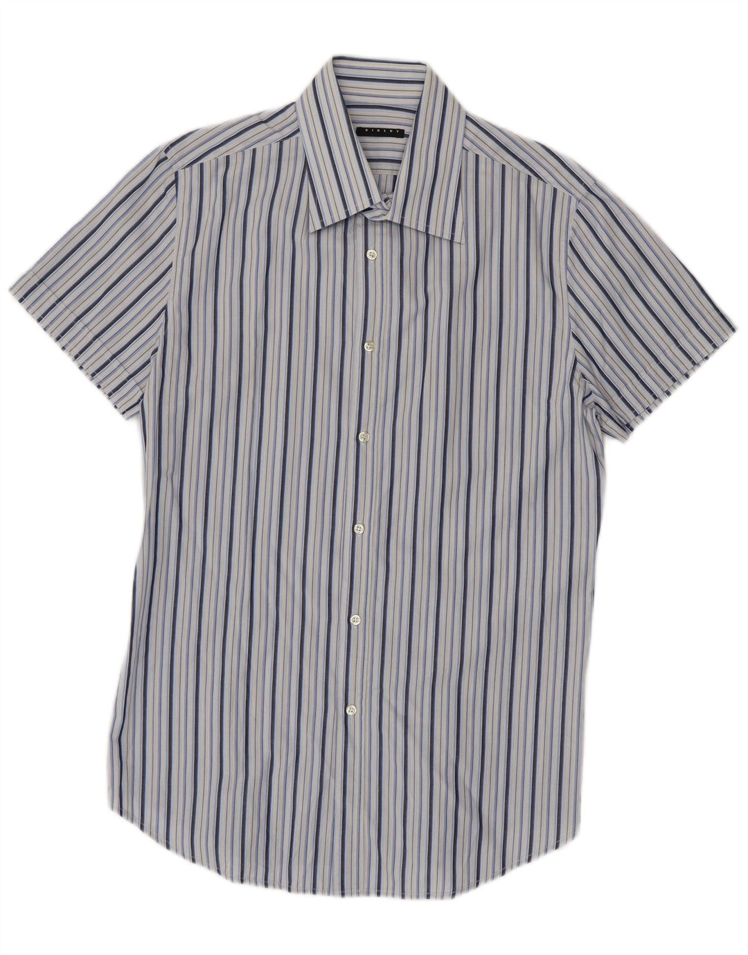 Sisley Mens Short Sleeve Shirt Large Blue Striped Cotton