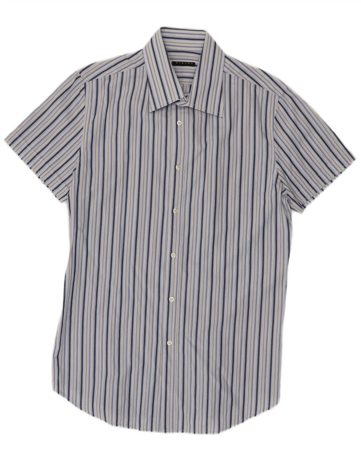 Sisley Mens Short Sleeve Shirt Large Blue Striped Cotton